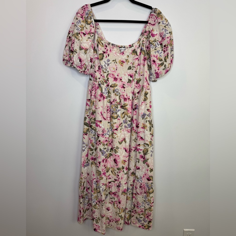Reitman x The Birds Papaya Floral Puff linen blend Sleeve Dress size XL - Picture 3 of 11